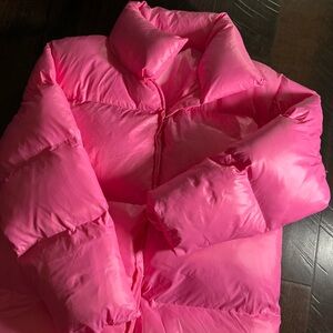 Finesse Full Length Vibrant Pink Shiny Puffer Jacket *PRICE DROP*